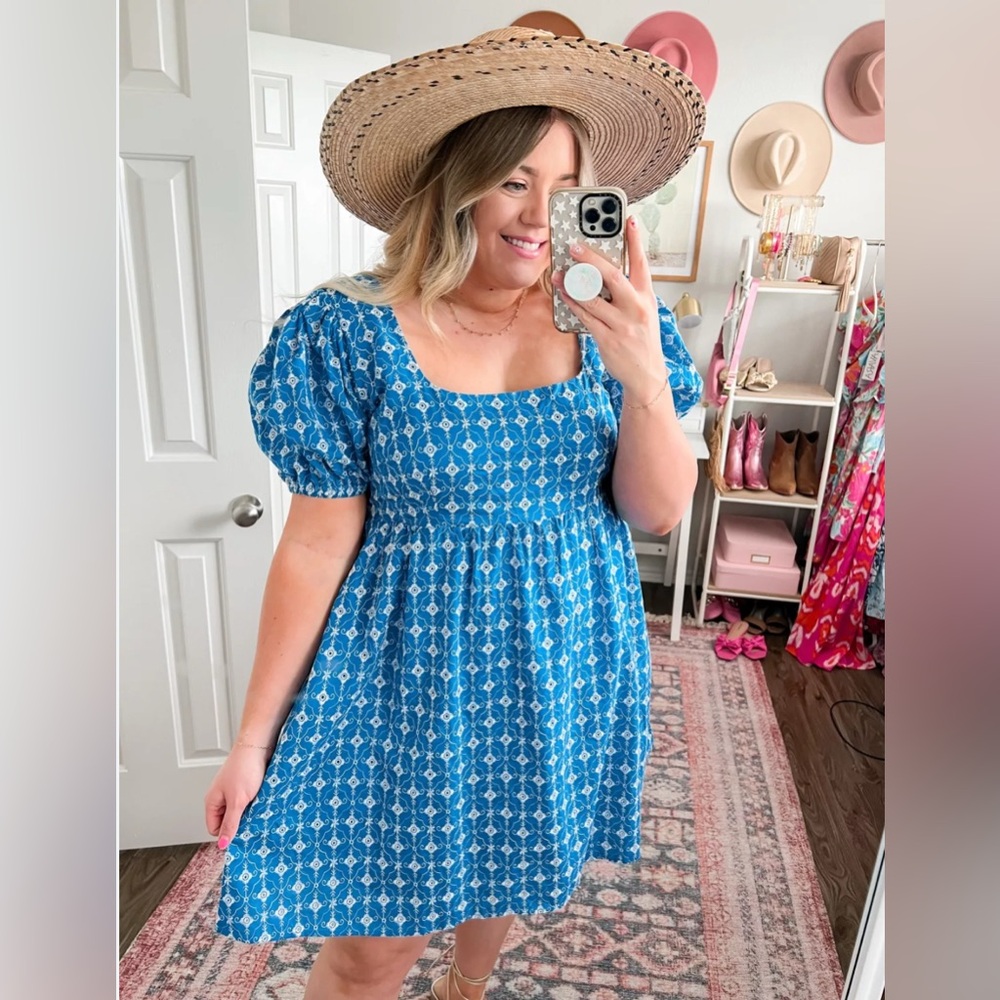 Rhode x Target Eyelet Mini Dress Light Blue pockets Size XXS